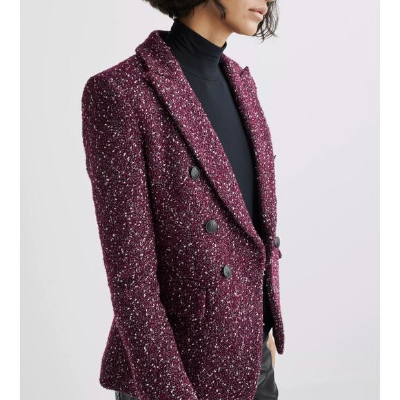 Rag&Bone Preston Double Breasted Blazer Boucle Tweed Wool Burgundy US 8 - Picture 5 of 16